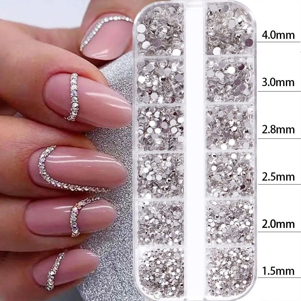 Strass Pour Ongles Rouges, 12 Grilles, 2/3/4/5Mm, Dos Plat, Cristal, Diamant SS6/10/16/20/30, Breloques Mixtes En Verre De Luxe
