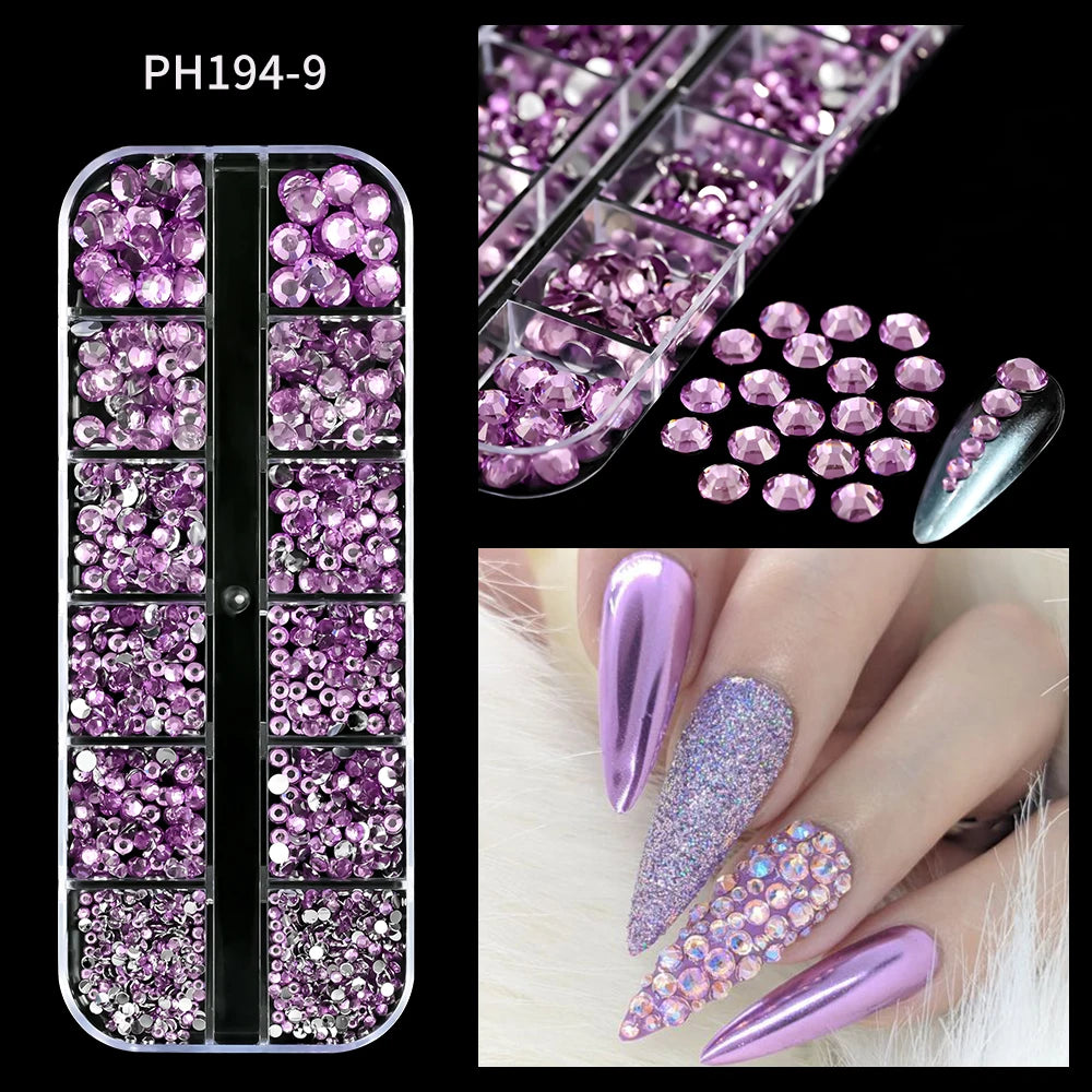 Strass Pour Ongles Rouges, 12 Grilles, 2/3/4/5Mm, Dos Plat, Cristal, Diamant SS6/10/16/20/30, Breloques Mixtes En Verre De Luxe