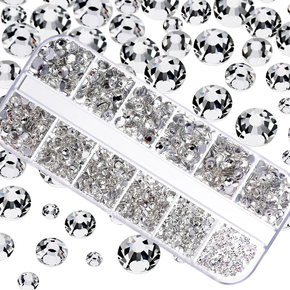 Strass Pour Ongles Rouges, 12 Grilles, 2/3/4/5Mm, Dos Plat, Cristal, Diamant SS6/10/16/20/30, Breloques Mixtes En Verre De Luxe
