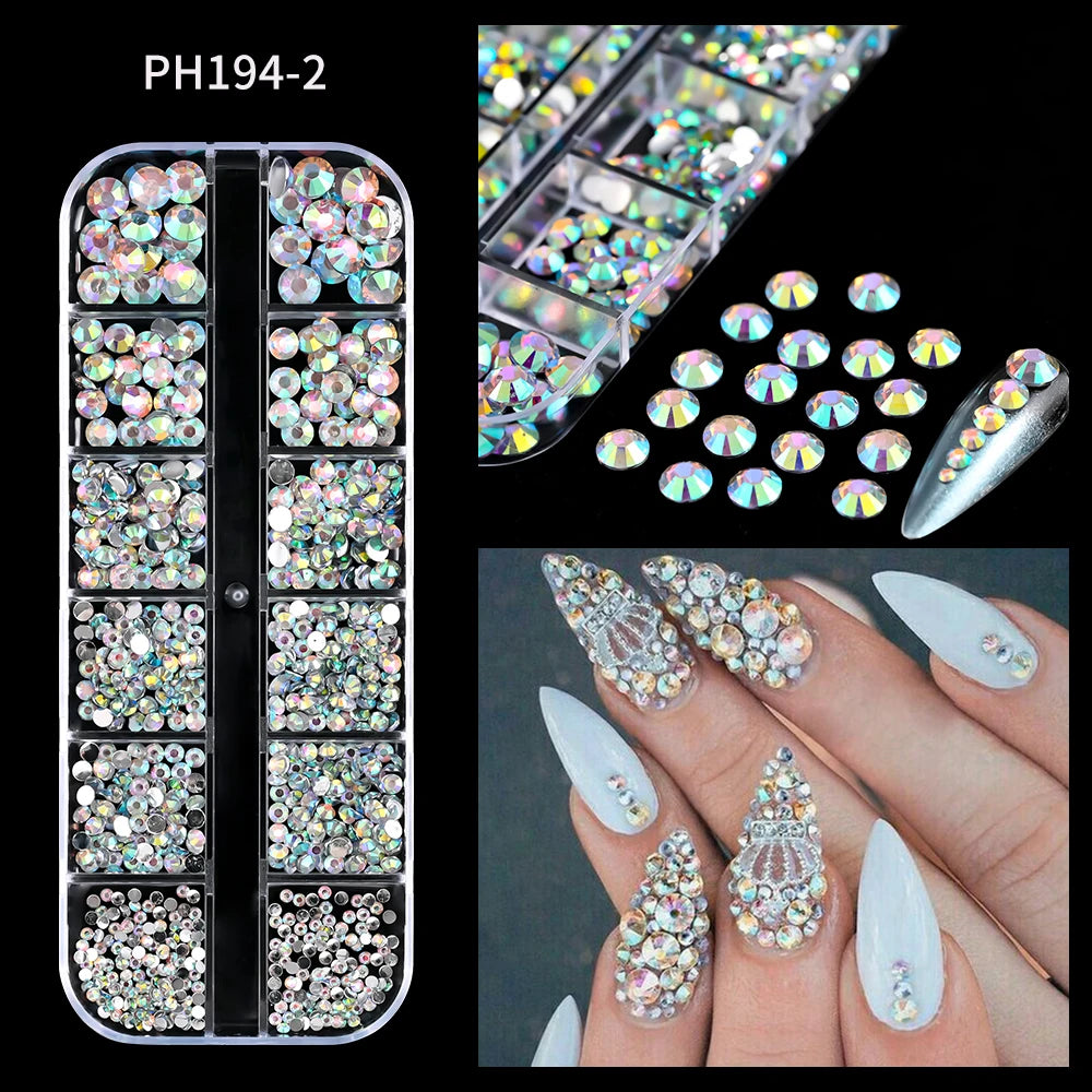 Strass Pour Ongles Rouges, 12 Grilles, 2/3/4/5Mm, Dos Plat, Cristal, Diamant SS6/10/16/20/30, Breloques Mixtes En Verre De Luxe