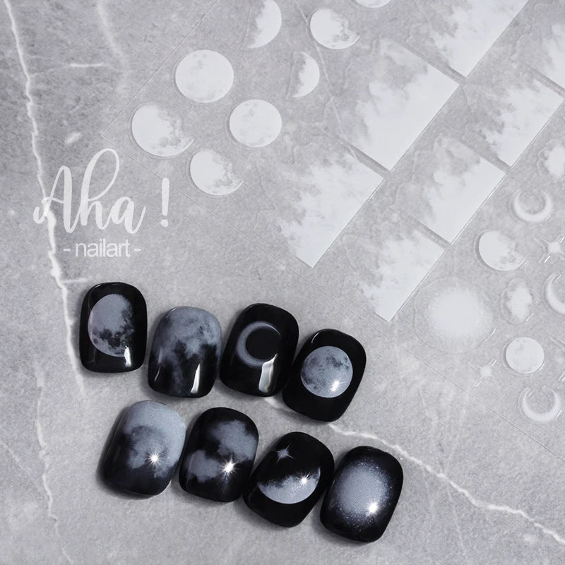 Autocollants Pour Ongles Nuage Blanc Mignon, 1 Pièce, Autocollants Ultra Fins Pour Nail Art, Décalcomanies Auto-Adhésives Étoile Lune/Fleur/Nuages, Décalcomanies Kawaii Pour Ongles