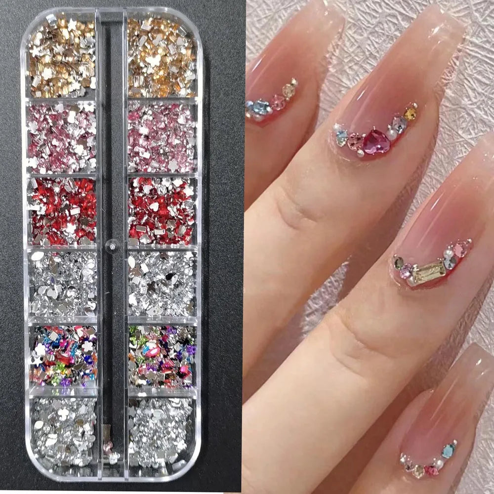 Strass Pour Ongles Rouges, 12 Grilles, 2/3/4/5Mm, Dos Plat, Cristal, Diamant SS6/10/16/20/30, Breloques Mixtes En Verre De Luxe