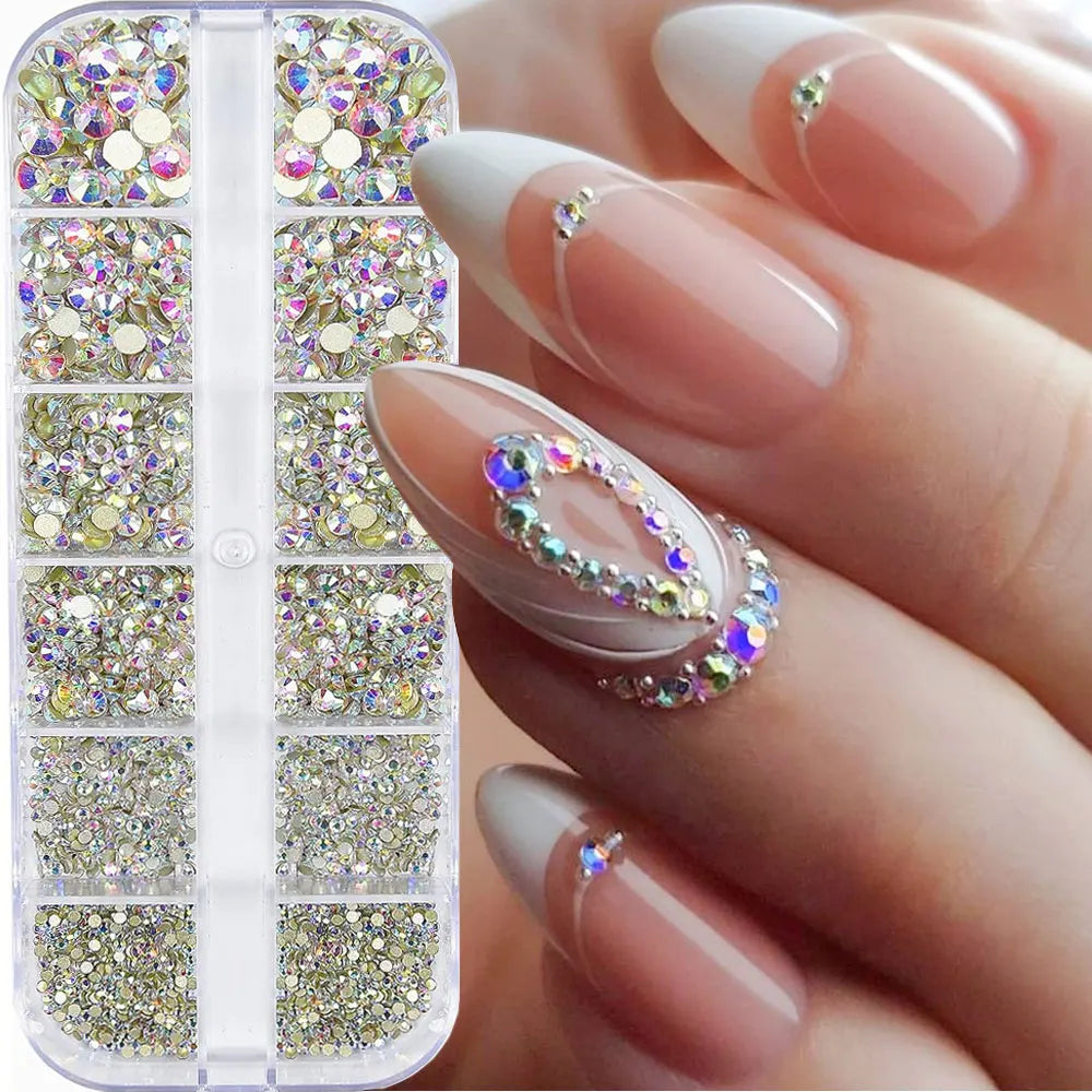 Strass Pour Ongles Rouges, 12 Grilles, 2/3/4/5Mm, Dos Plat, Cristal, Diamant SS6/10/16/20/30, Breloques Mixtes En Verre De Luxe