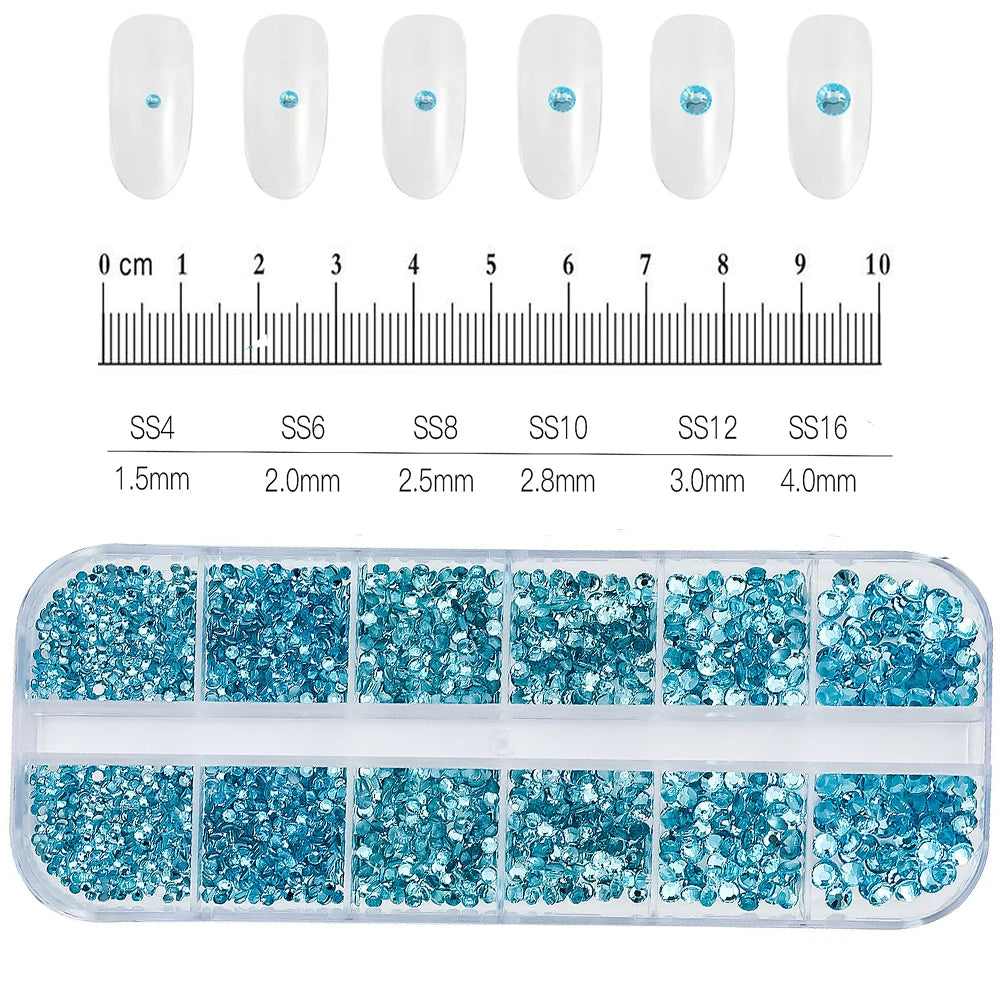 Strass Pour Ongles Rouges, 12 Grilles, 2/3/4/5Mm, Dos Plat, Cristal, Diamant SS6/10/16/20/30, Breloques Mixtes En Verre De Luxe