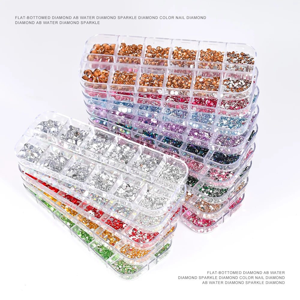 Strass Pour Ongles Rouges, 12 Grilles, 2/3/4/5Mm, Dos Plat, Cristal, Diamant SS6/10/16/20/30, Breloques Mixtes En Verre De Luxe