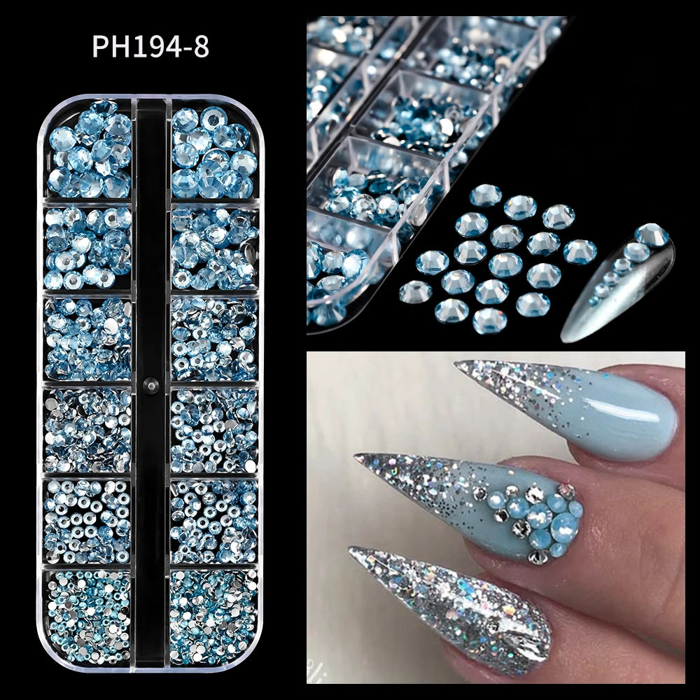 Strass Pour Ongles Rouges, 12 Grilles, 2/3/4/5Mm, Dos Plat, Cristal, Diamant SS6/10/16/20/30, Breloques Mixtes En Verre De Luxe