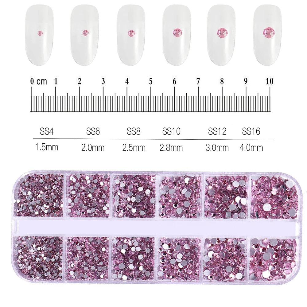 Strass Pour Ongles Rouges, 12 Grilles, 2/3/4/5Mm, Dos Plat, Cristal, Diamant SS6/10/16/20/30, Breloques Mixtes En Verre De Luxe