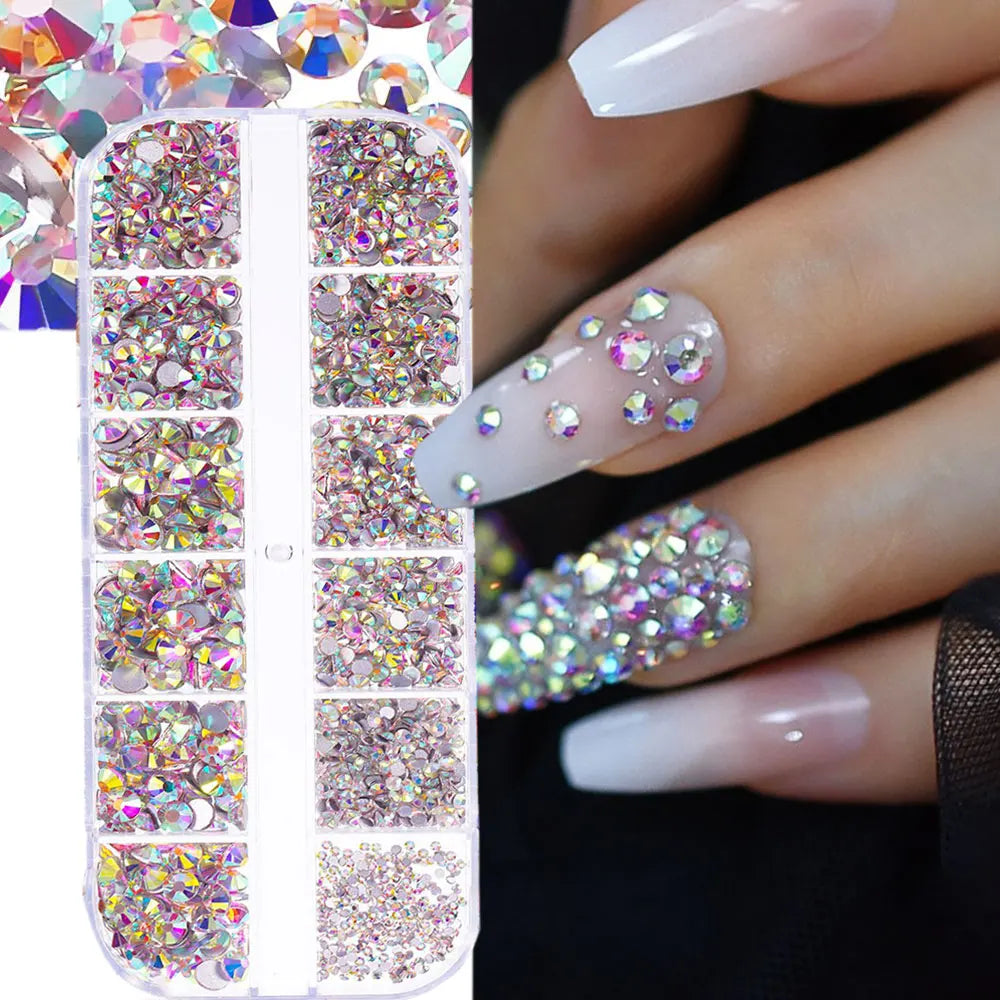 Strass Pour Ongles Rouges, 12 Grilles, 2/3/4/5Mm, Dos Plat, Cristal, Diamant SS6/10/16/20/30, Breloques Mixtes En Verre De Luxe