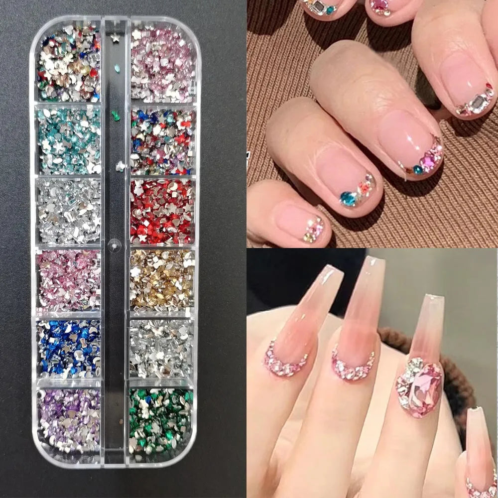 Strass Pour Ongles Rouges, 12 Grilles, 2/3/4/5Mm, Dos Plat, Cristal, Diamant SS6/10/16/20/30, Breloques Mixtes En Verre De Luxe