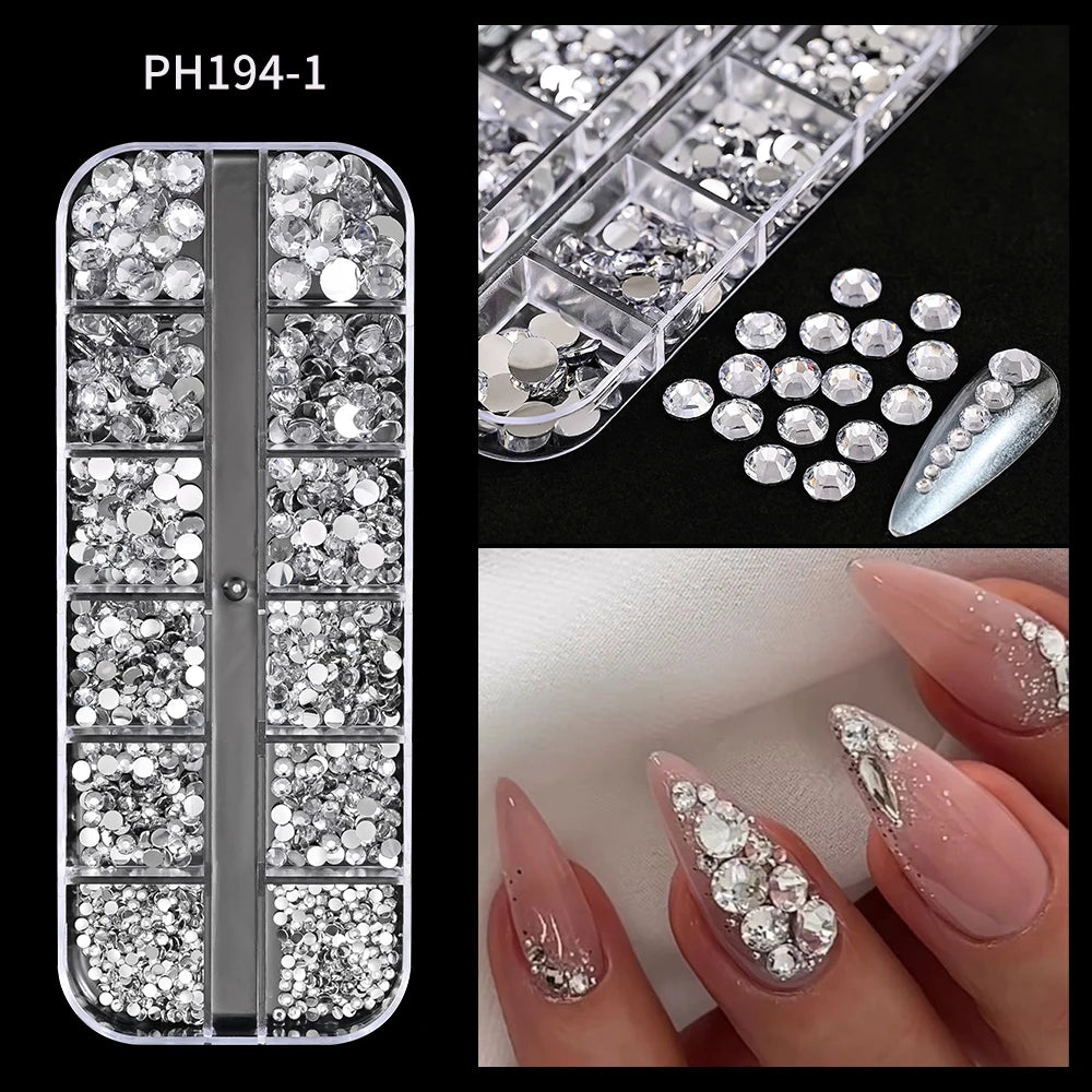 Strass Pour Ongles Rouges, 12 Grilles, 2/3/4/5Mm, Dos Plat, Cristal, Diamant SS6/10/16/20/30, Breloques Mixtes En Verre De Luxe